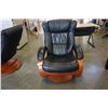 Image 2 : BENTWOOD AND BLACK LEATHER SWIVEL RECLINING CHAIR
