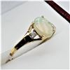 Image 2 : 10KT. YELLOW GOLD 7MM X 5MM NATURAL OPAL (0.50CTS) & DIAMOND (0.02CTS) RING, RETAIL $750.00, SIZE 6.