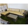 Image 2 : NEW OUTDOOR SECTIONAL W/ GLASS TOP COFFEE TABLE - RETAIL $2199, ALL ALUMINUM FRAME, BROWN AND GREY W