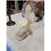 Image 3 : 2 CAT FIGURES, 2 CANDLE STICKS AND STONE FIGURE