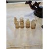 Image 2 : STONE CHESS PIECES, 2 DECORATIVE STONE BOOKENDS AND HORSE FIGURE