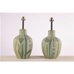 Raymor Ceramic table lamps, pair, Italy 1950's