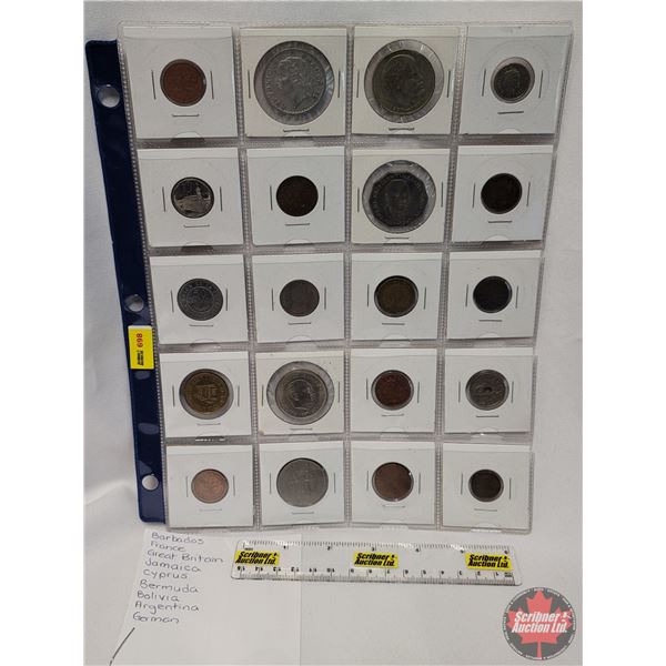 Variety of Foreign Coins (20) Collector Combo: Barbados, France, Great Britain, Jamaica, Cyprus, Ber