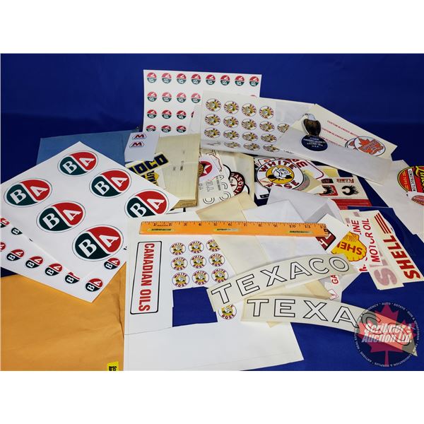 Variety of Small Decals & Stickers (Mostly Oil Co's incl: Shell, BA, Dixie, White Rose, Co-Op, etc) 