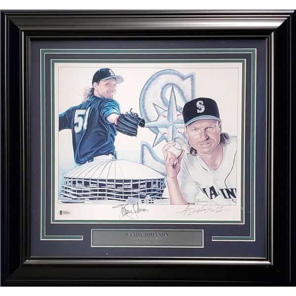 RANDY JOHNSON SIGNED LTD. PRINT FRAMED 20 X 24 (BECKETT COA)