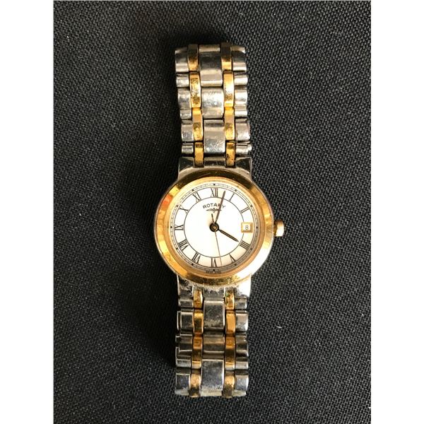 100 % STAINLESS STEEL AND 18K GOLD PLATED ROTARY WATCH JUST SERVICED WITH NEW BATTERY