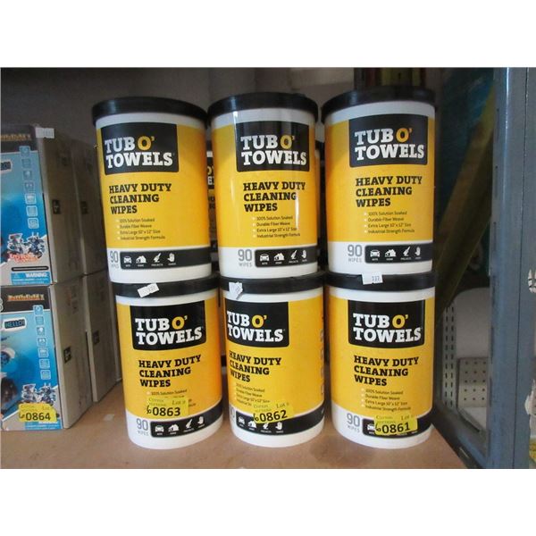 6 Tub O' Towels Heavy Duty Wipes - 90 per tub