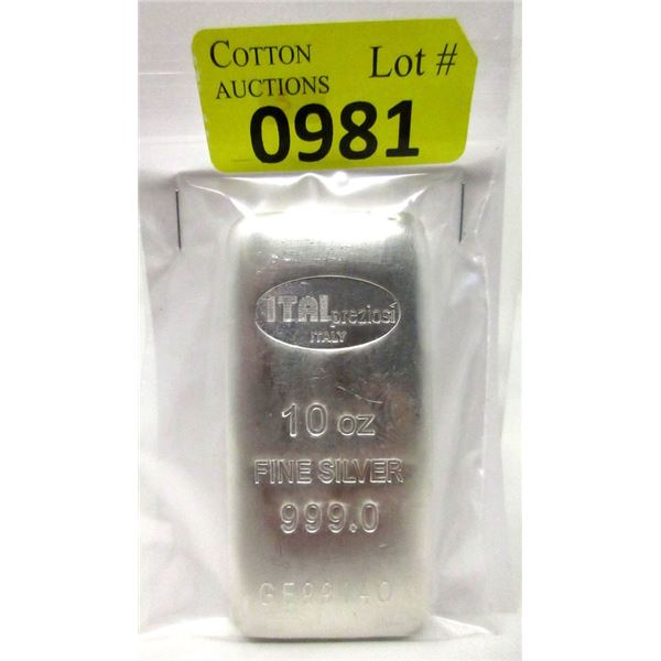 10 Oz. .999 Silver Italian Italpreziosi Cast Bar