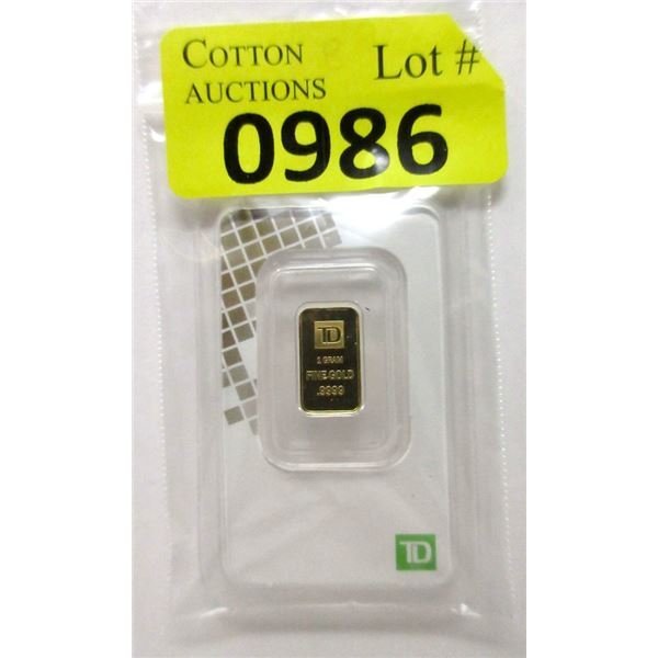 1 Gram .9999 Gold TD Bank Investor Bar