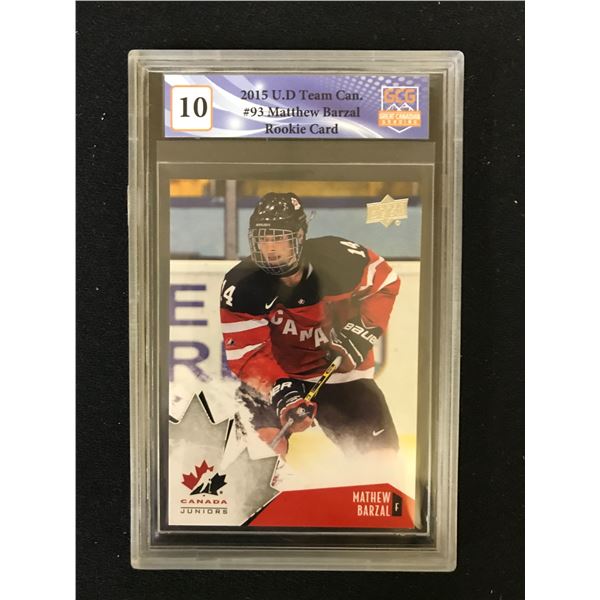 2015 U.D TEAM CANADA NO.93 MATHEW BARZAL RC (GCG 10)