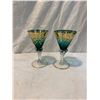 Image 1 : Two green and gold wine glasses