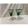 Image 2 : Two green and gold wine glasses
