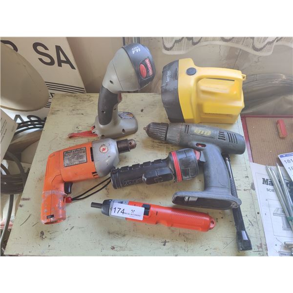 3 Electric Drills and 4 Flashlights