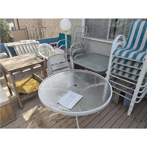 Assorted Outdoor Tables, Chairs and Lights