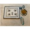 Image 1 : Large Floral Needlepoint Artwork and 4 Stained Glass Decorations