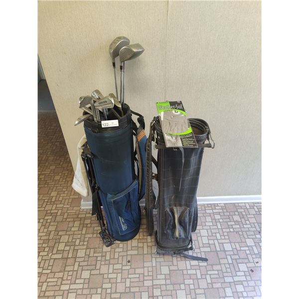 2 Golf Bags, Assorted Golf Clubs and Golfing Gloves