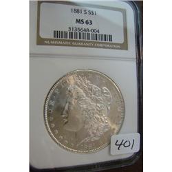 1881-S Morgan Silver Dollar NGC MS63
