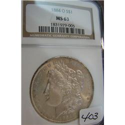 1884-O Morgan Silver Dollar NGC MS63