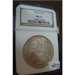 1885-O Morgan Silver Dollar NGC MS63
