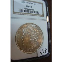 1921 Morgan Silver Dollar NGC MS63