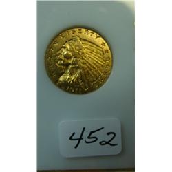 1911 $2.50 Indian Head Gold Coin XF Slight Polish