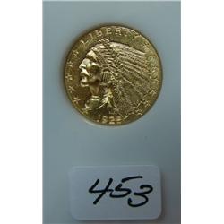 1925 $2.50 Indian Hed Gold Coin AU Slight Polish