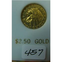 1910 $2.50 Indian Head Gold Coin XF Cleaned