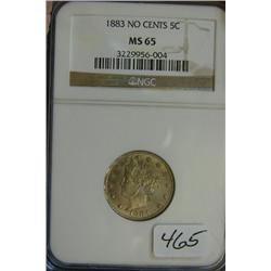 1883 No Cents Nickel NGC MS 65