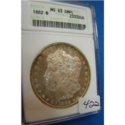 1882 Morgan Silver Dollar ANACS MS 63 DMPL