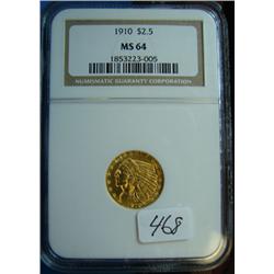 1910 $2.50 Indian Head Gold Coin NGC MS64