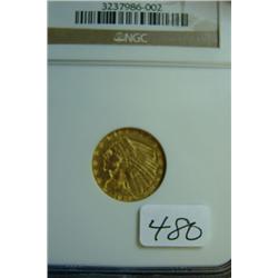 1929 $2.50 Indian Head Gold Coin NGC MS62