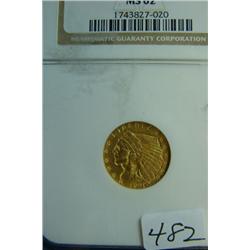1928 $2.50 Indian Head Gold Coin NGC MS62