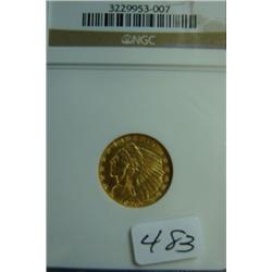 1925D $2.50 Indian Head Gold Coin NGC MS62