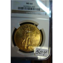 1915 S $20 St. Gaudens Gold Coin NGC MS64