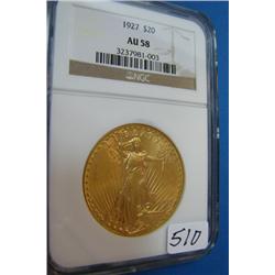 1927 $20 St. Gaudens Gold Coin NGC AU 58