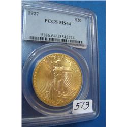 1927 $20 St. Gaudens Gold Coin PCGS MS64