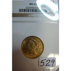 1908 $5 Liberty Gold Coin NGC MS62