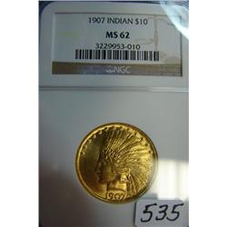 1907 $10 Indian Head Gold Coin NGC MS62