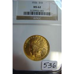 1926 $10 Indian Head Gold Coin NGC MS62