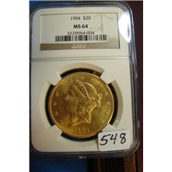 1904 $20 Liberty Gold Coin NGC MS64