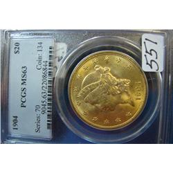 1904  $20 Liberty Gold Coin PCGS MS63