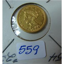 1854 $2.50 Indian Head Gold Coin XF
