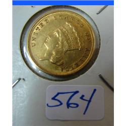 1854 $3.00 Liberty Gold Coin XF with obverse scratch