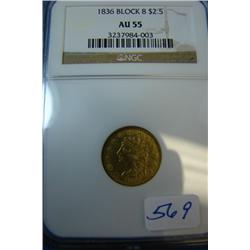 1836 $2.50 Classic Gold Coin Block 8 AU 55