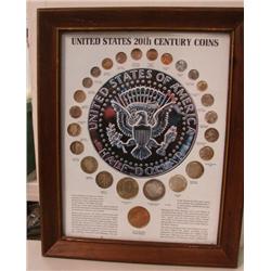 20th Century Coins of United States - Framed under glass 13"
