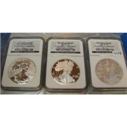 2006 Silver American Eagle 20th Anniversary 3 pc set Proof 69, MS70