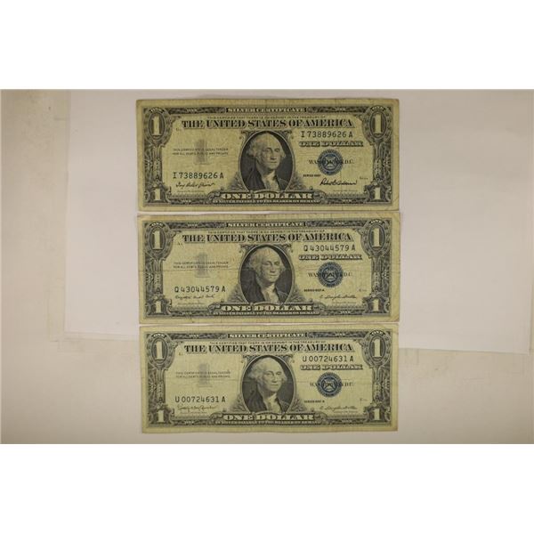 3-US $1 SILVER CERTIFICATES BLUE SEALS: 1957,