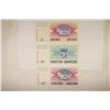 3-1992 BOSNIA BILLS: 10, 25 & 50 DINARA, CRISP UNC