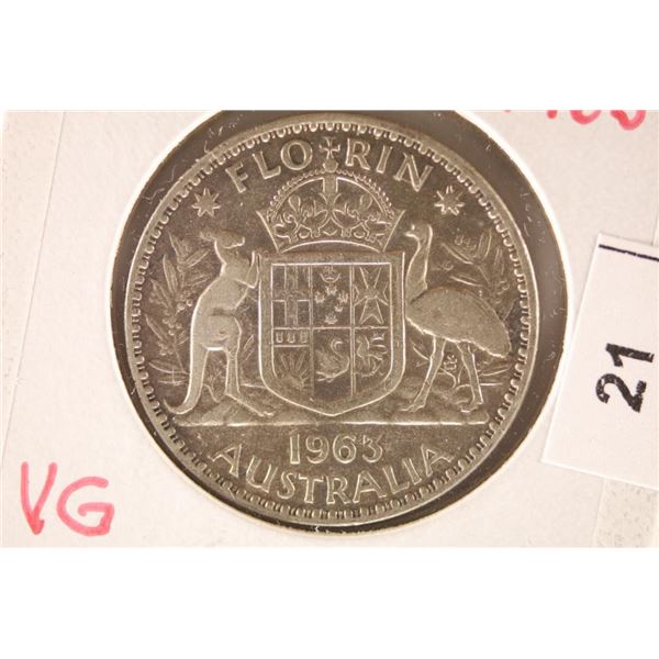 1963 AUSTRALIA SILVER 1 FLORIN .1806 OZ. ASW