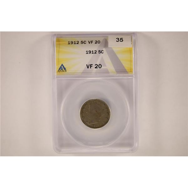 1912 LIBERTY "V" NICKEL ANACS VERY FINE 20